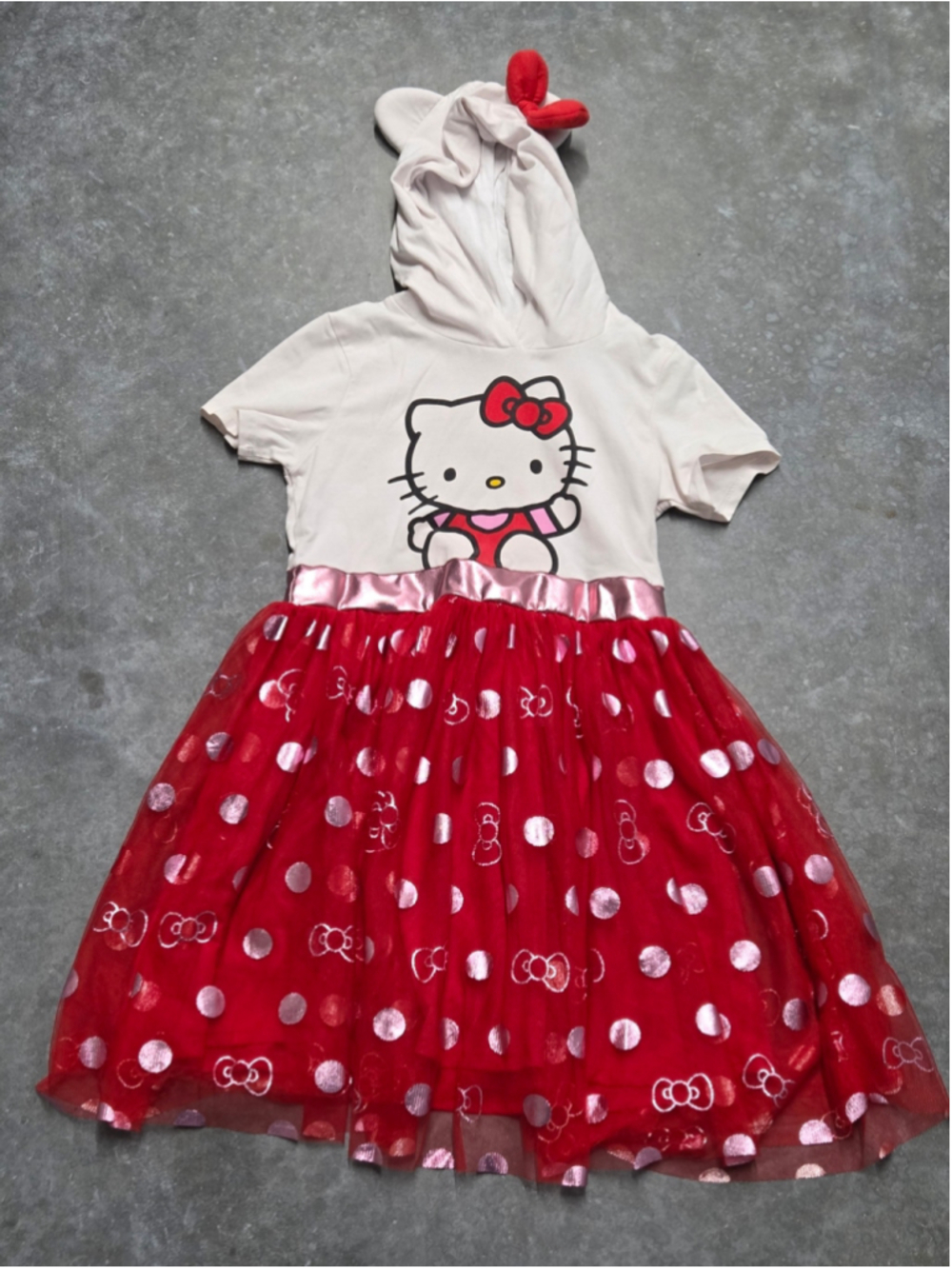 Hello Kitty Red White Tulle Hooded Dress Size L (10/12)